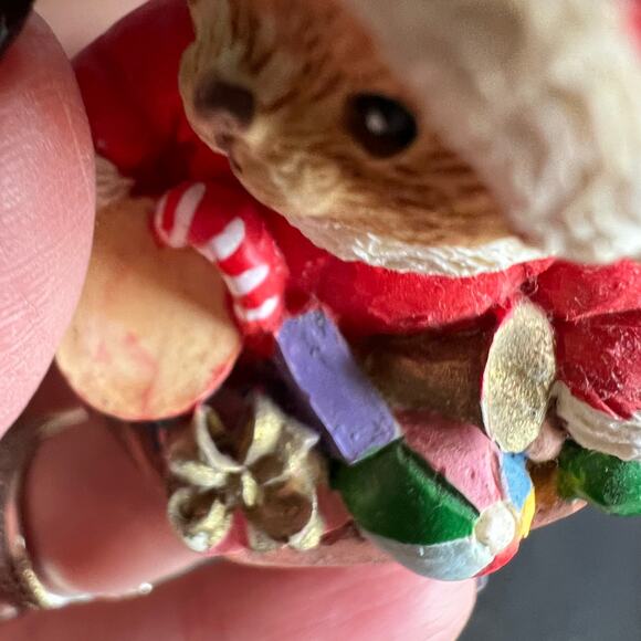 Red White Enesco 2 1/2" Santa Bear with Bag Figurine Ornament - Picture 8 of 8